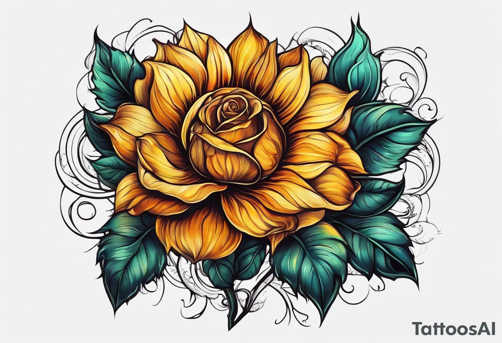 animal flower rose, sunflower, tattoo idea