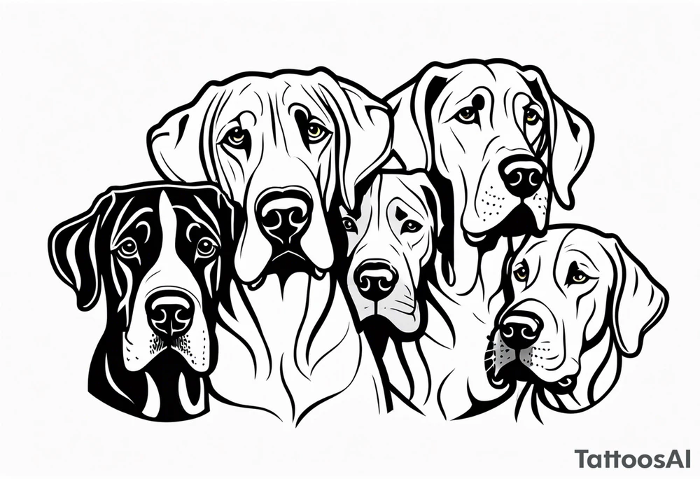 4 Great Dane heads together tattoo idea