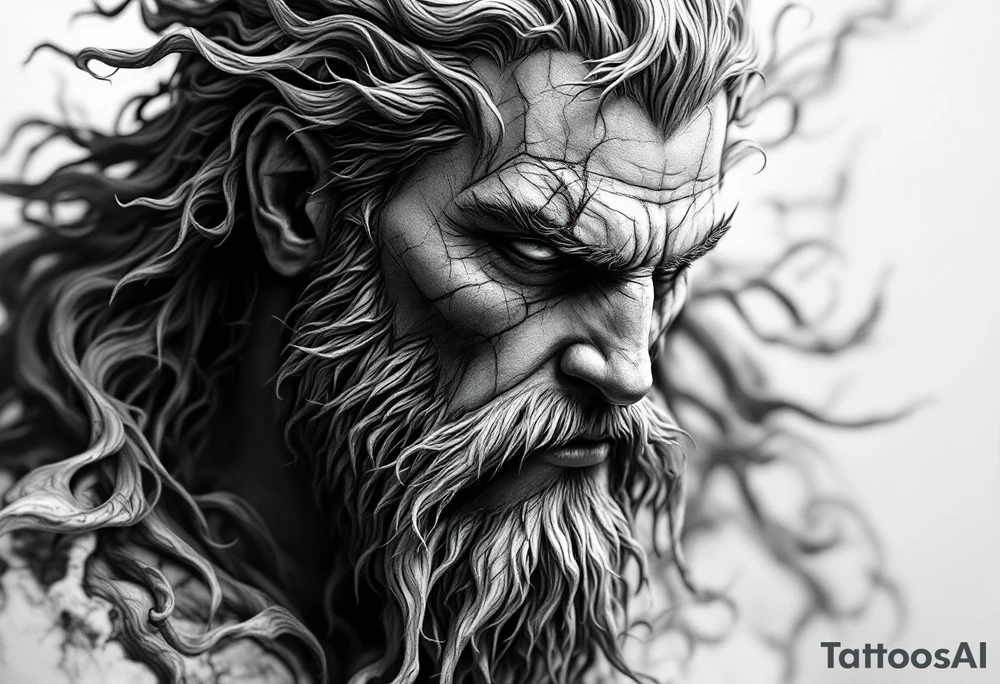 Hades stone portrait Greek mythology tattoo idea