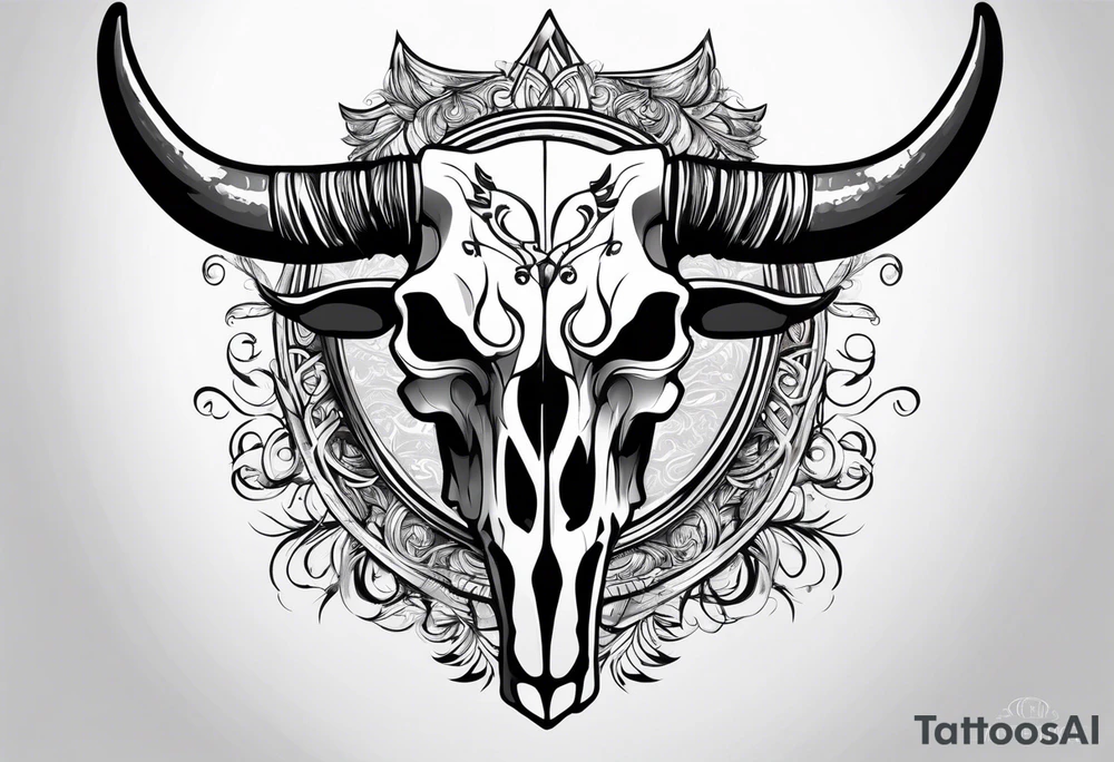 Long horn skeleton with IR brand on forehead tattoo idea Long horn skeleton with IR brand on forehead tattoo idea
