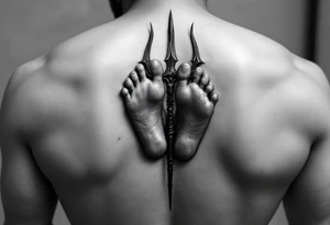 barefeet behind trident tattoo idea