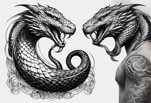 a Sleeve tattoo of jörmungandr, the mythical giant snake from god of war the game going from shoulder to bicep tattoo idea