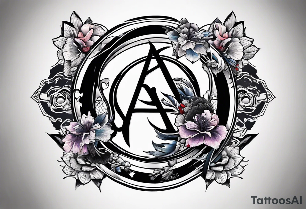 the letters A R in the middle of a ninja headband tattoo idea