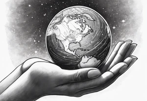 A woman holding a small planet in her hand tattoo idea