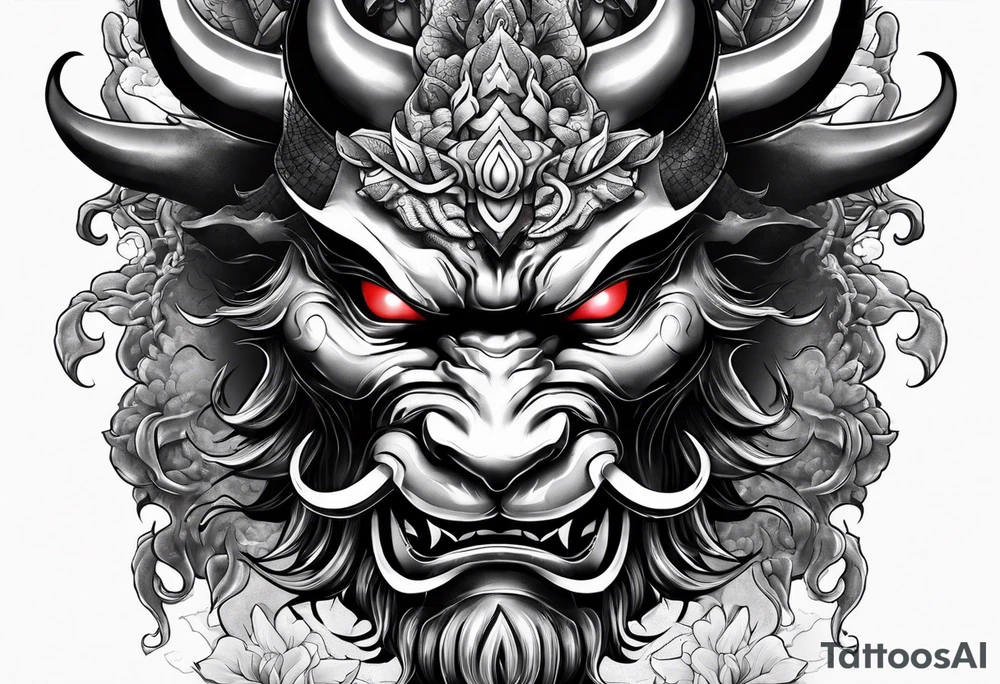 Oni Mask with a dragon wrapped around the outside tattoo idea