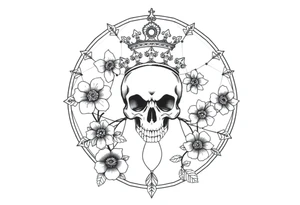 Mandala dream catcher with detailed beautiful gothic boho flowers on vine and skull with gorgeous crown tattoo idea