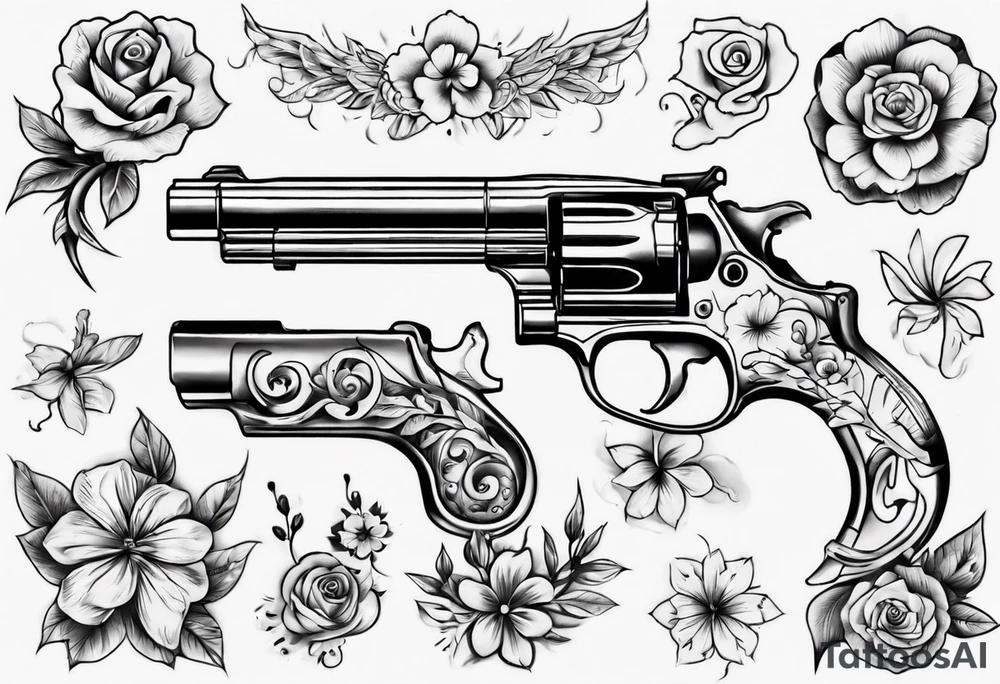 Gun with flowers tattoo idea