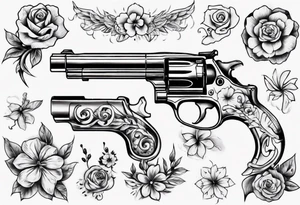 Gun with flowers tattoo idea