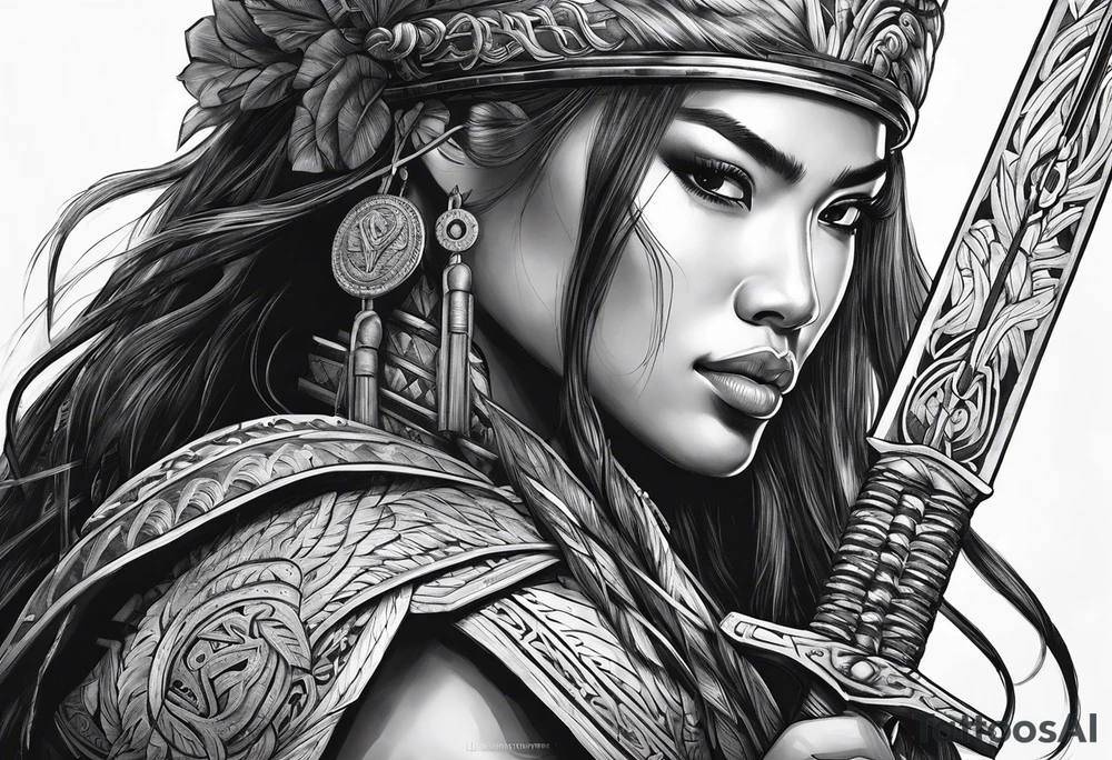 Strong Filipino female warrior pretty face Balisong alibaba fighting battle tattoo idea