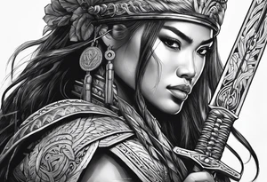 Strong Filipino female warrior pretty face Balisong alibaba fighting battle tattoo idea