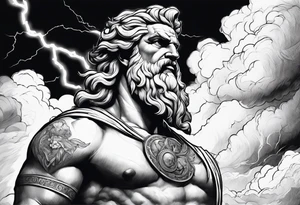 Zeus with Lightning in hands in the clouds tattoo idea