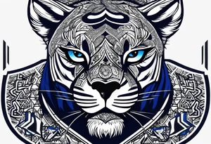 blue wildcat in football attire  morphing into jfootball game night half of the face is a black male school student tattoo idea