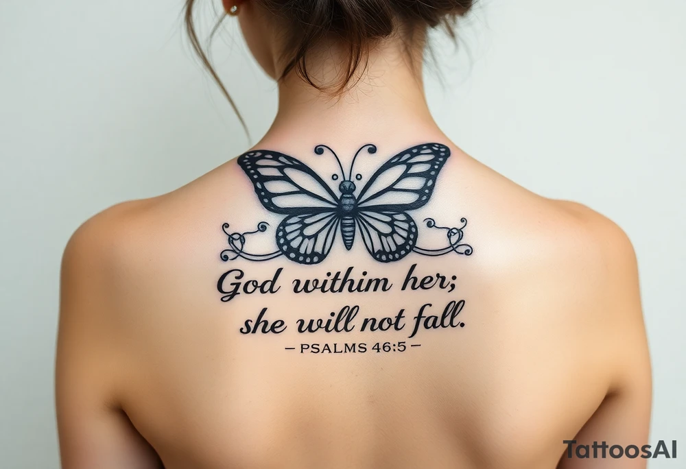 "God is within her; she will not fall" Psalms 46:5 with a butterfly tattoo idea