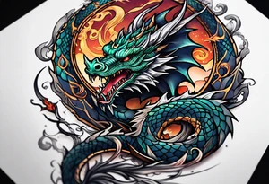 Dragon arm sleeve with an eldritch design tattoo idea