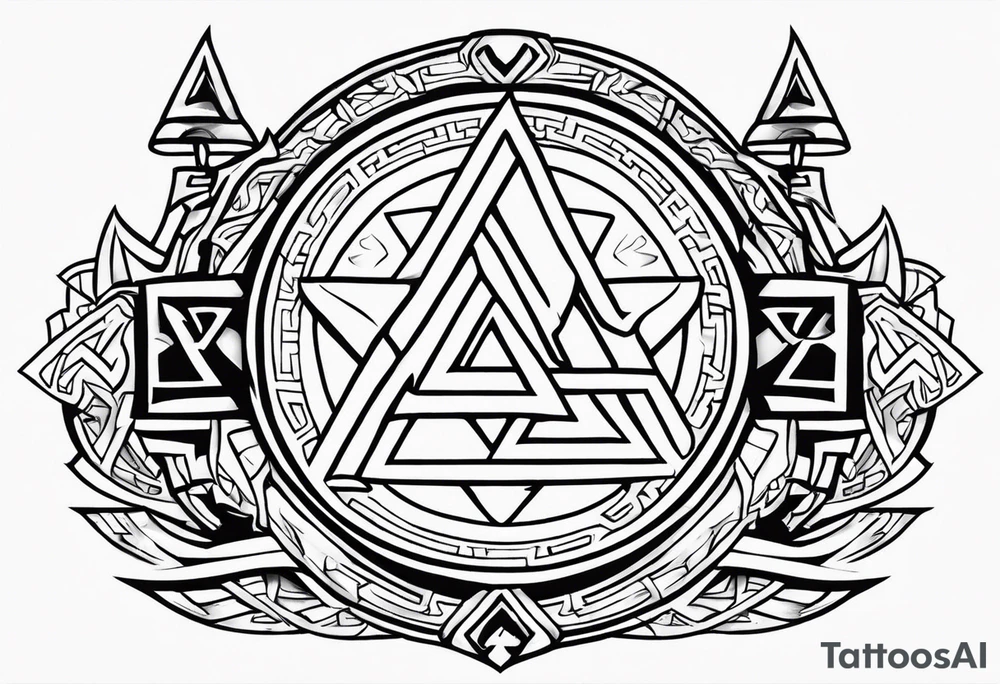 Valhalla sword 
shield axe Valknut tattoo idea