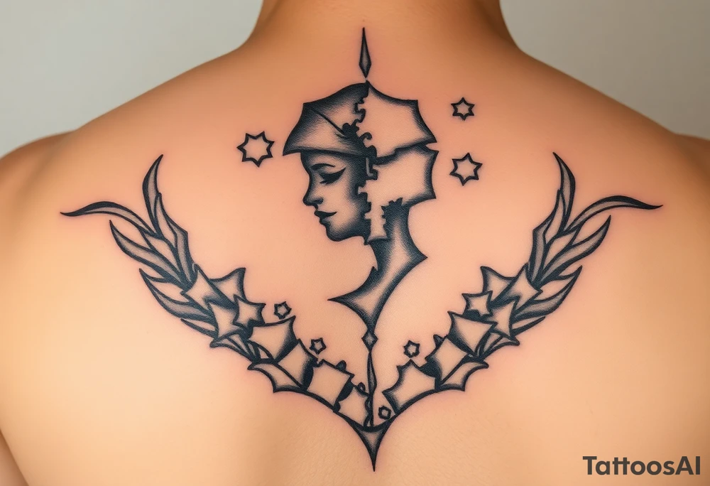 Can you design me a tattoo that represents a woman whose life has been shattered by broken trust, infidelitty, and alcoholism. But everyday she’s working at putting the pieces back together and is held together by her son, and hope for the future tattoo idea