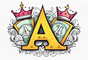 simple the letter A in cursive with a crown over it that has a money sign in it that can fit on a forearm tattoo idea