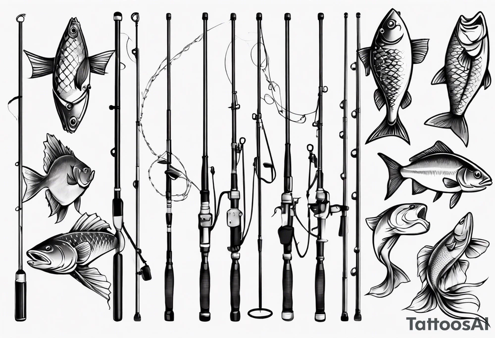 Fishing rod with fish tattoo idea