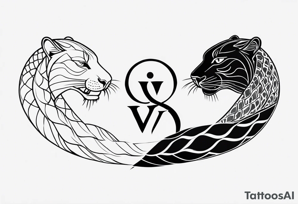 A snake and a panther To fight and wrap around the word "vitality" tattoo idea