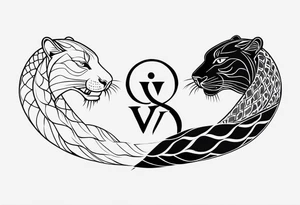 A snake and a panther To fight and wrap around the word "vitality" tattoo idea