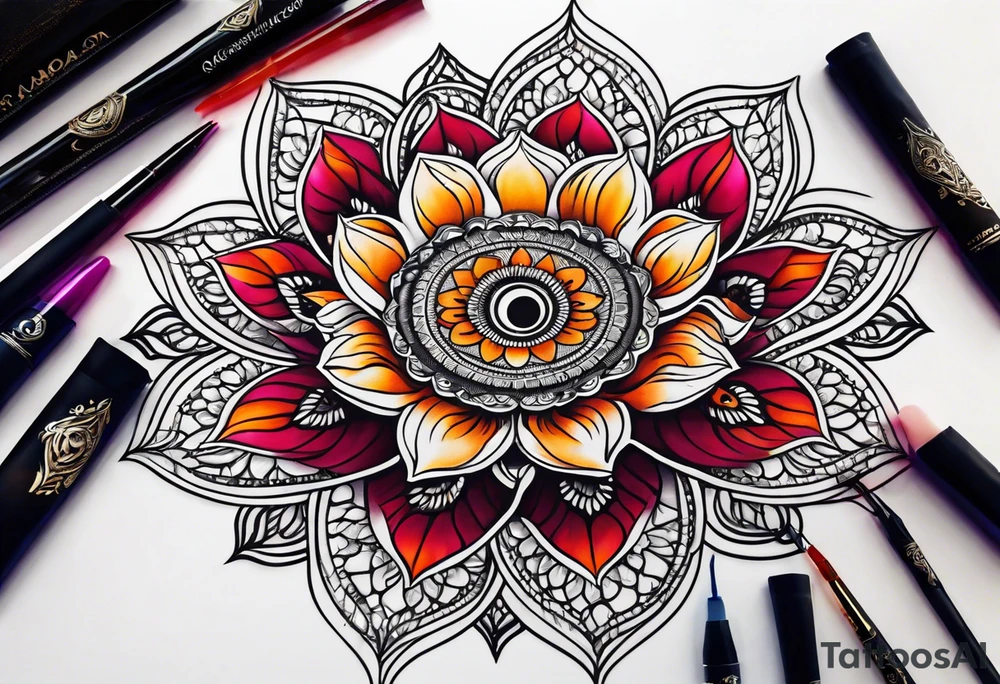 mandala lotus lace third eye tattoo idea