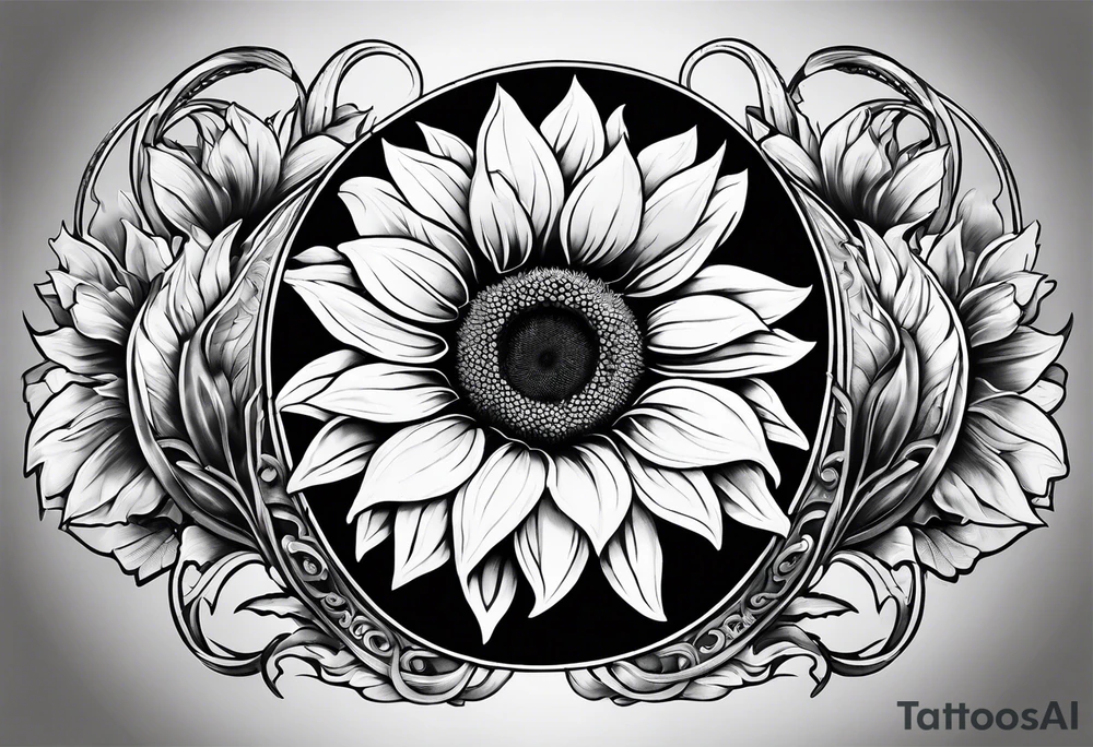 Realistic Horseshoe around a sunflower tattoo idea