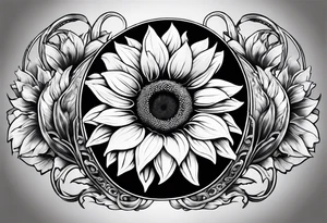 Realistic Horseshoe around a sunflower tattoo idea