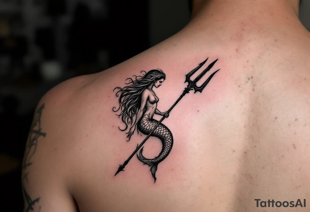 trident with mermaid tattoo idea
