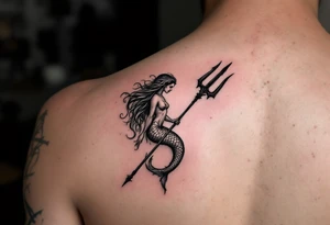 trident with mermaid tattoo idea