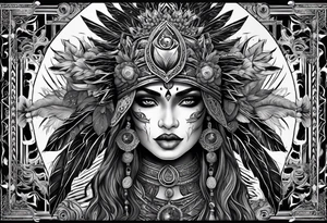 black kali, goddess pirate, alien, pachamama, valkrye, warrior, skull, lotus azul, wing, eagle, zenza resonance, stars, 5D, anahata chakra tattoo idea