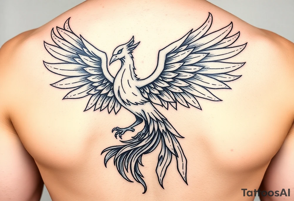 magnificent phoenix rising from golden flames with trailing embers tattoo idea