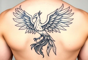 magnificent phoenix rising from golden flames with trailing embers tattoo idea