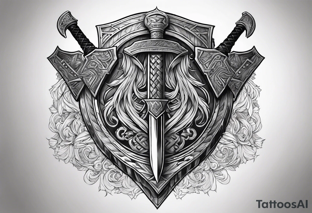 Valhalla sword shield axe Valknut tattoo idea