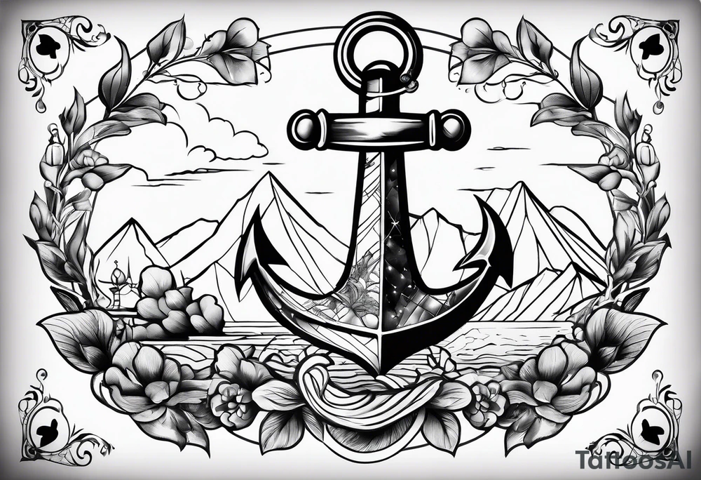 Europe in the background, anchor and space for a geo tag tattoo idea