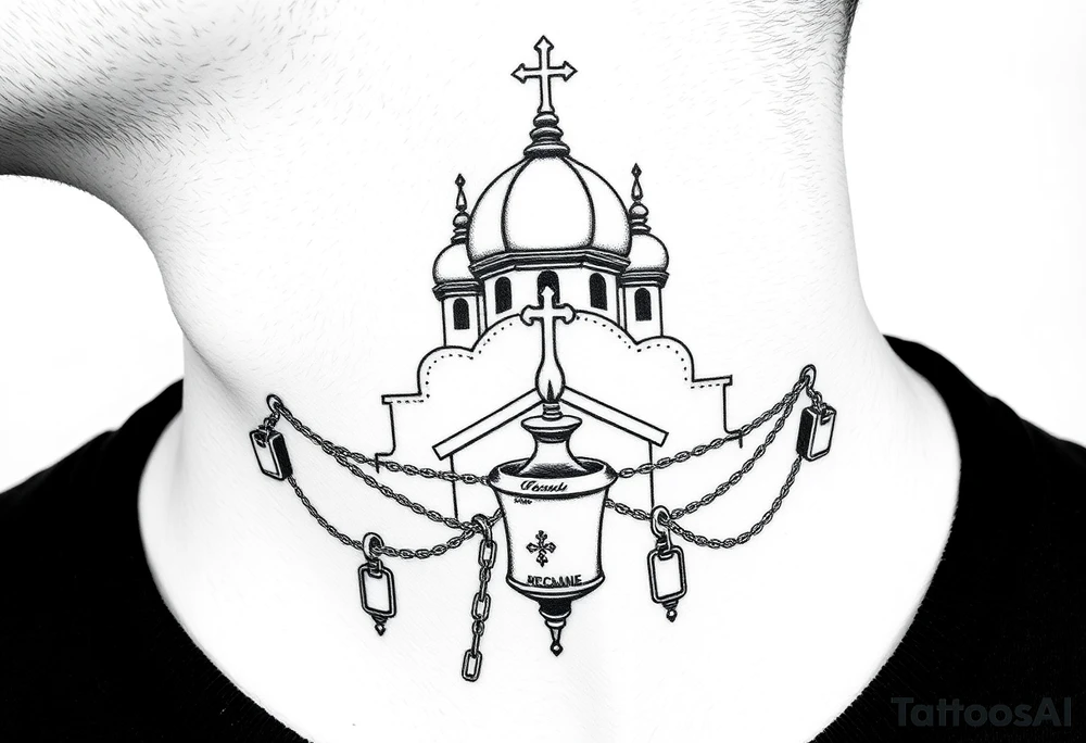 russian orthodox thurible chains with incense burning outside a russian orthodox domes church tattoo idea
