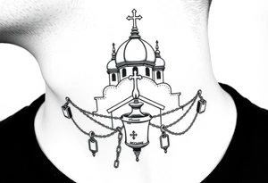 russian orthodox thurible chains with incense burning outside a russian orthodox domes church tattoo idea