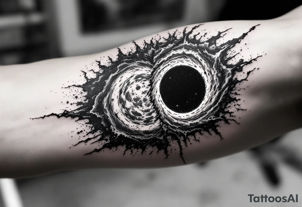 Two different universes on separate sides of a black hole tattoo idea