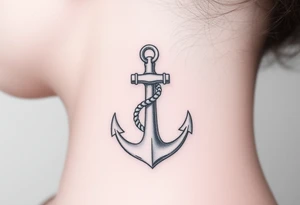 weathered anchor wrapped in nautical rope with sea waves tattoo idea