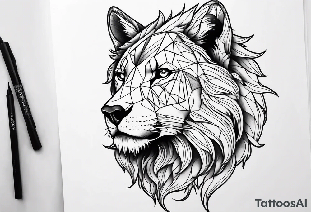 half lion half wolf head tattoo idea