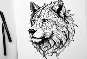 half lion half wolf head tattoo idea