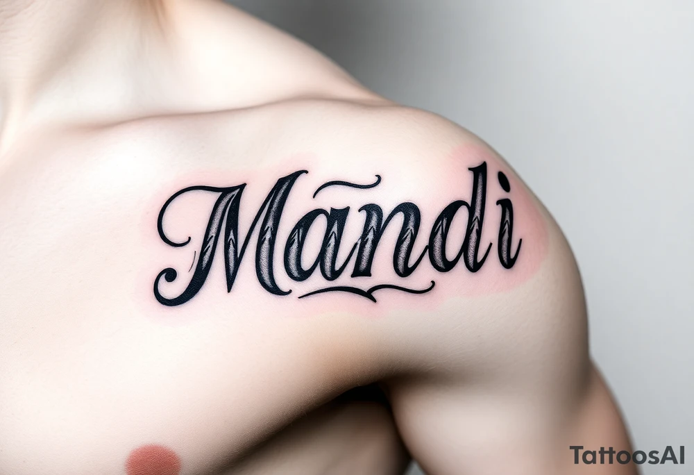 Name Mandi with blue eyes tattoo idea