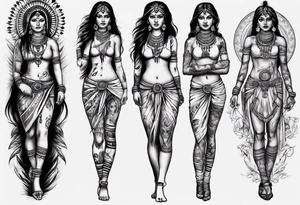 indian woman theme leg sleeve tattoo idea