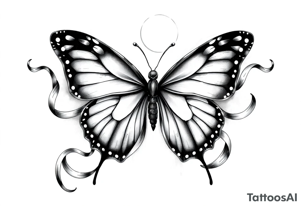 ethereal butterfly with flowing silk ribbons in moonlight tattoo idea