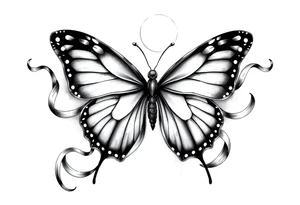 ethereal butterfly with flowing silk ribbons in moonlight tattoo idea