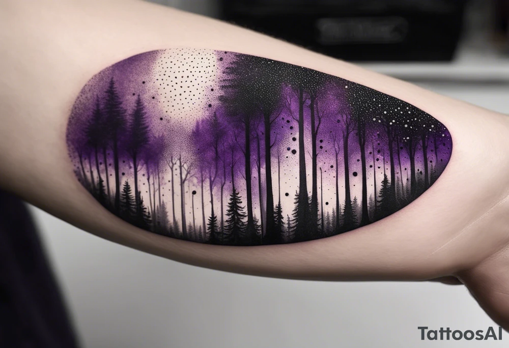 forest, abstract, on hand, no people, purple and black, full, not limited by borders tattoo idea