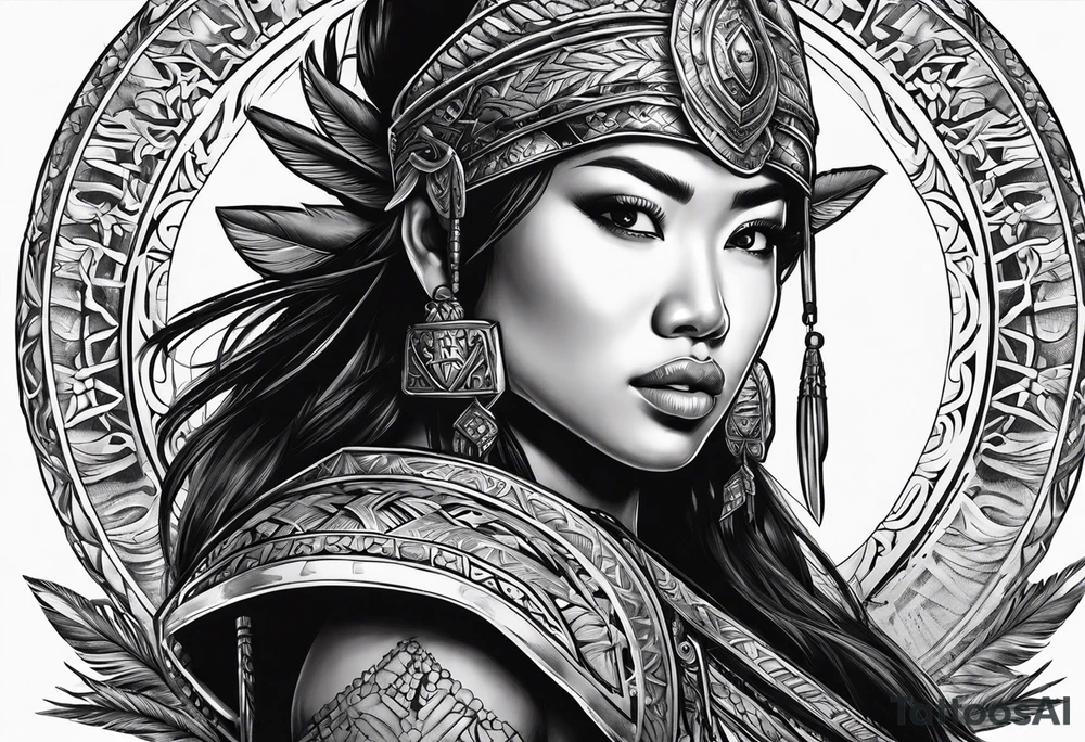 Strong Filipina warrior pretty face Balisong alibaba ready for battle tattoo idea