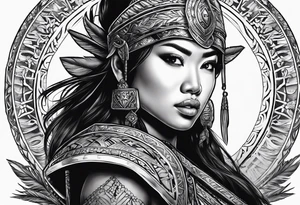 Strong Filipina warrior pretty face Balisong alibaba ready for battle tattoo idea