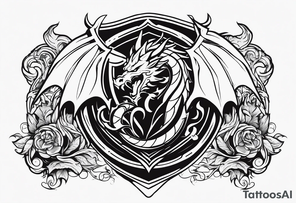 Valhalla sword shield dragon head axe tattoo idea
