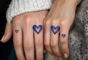 Matching tiny navy-blue heart tattoos on ring fingers of each partner tattoo idea