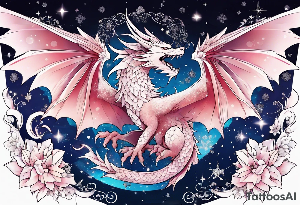 Constellation, wing , snow , cross , dragon female japan kawaii , flower tattoo idea